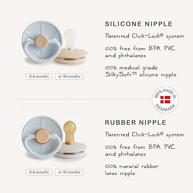 FRIGG Little Viking SilkySoft Silicone Baby Pacifier 2-Pack | Made in Denmark | BPA-Free (Sage/Cream, 0-6 Months)