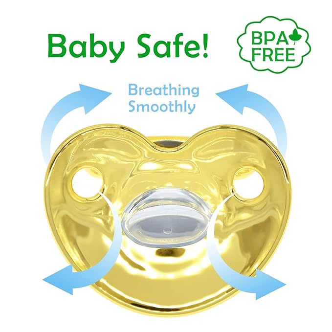 Bling Personalized Golden Baby Pacifier with Pacifier Clips and Anti-dust Cover A-Z 26 Letters(Gold,F)