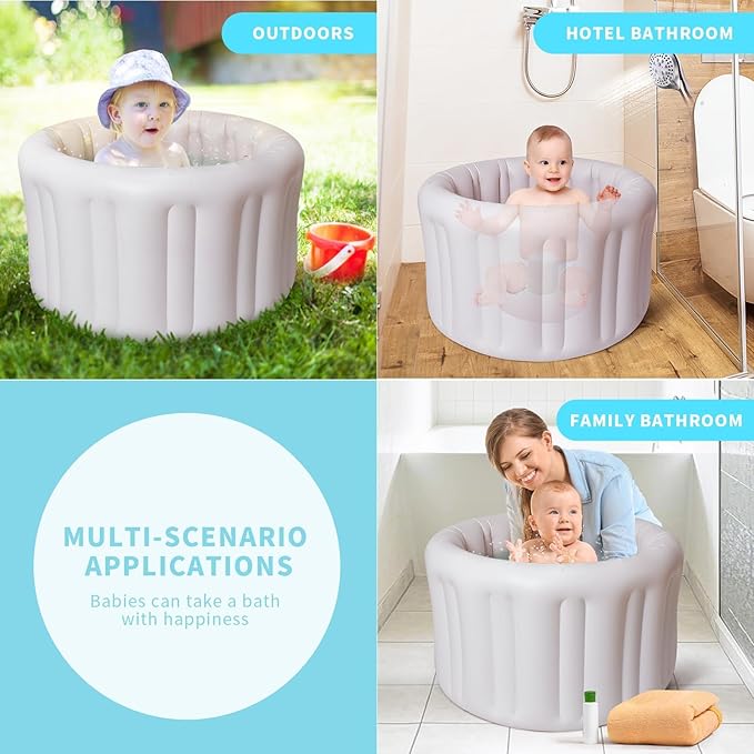 Inflatable Baby Bath Seat for Sitting Up XL, Inflatable Soft Tub for 24-36 Months, Anti - Collision with Temperature Sensing, Portable Toddler Bath Support for Home & Travel