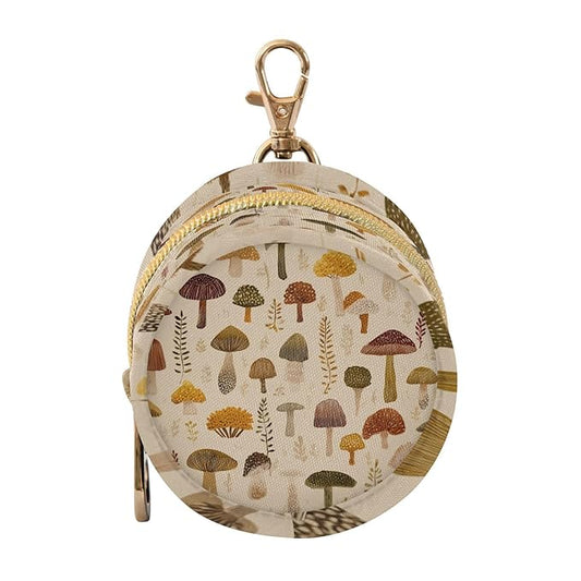 Pacifier Holder with Clip Pacifier Case for Diaper Bag Round Baby Pacifier Pouch Box Bag Portable Vintage Beige Mushrooms and Leaves
