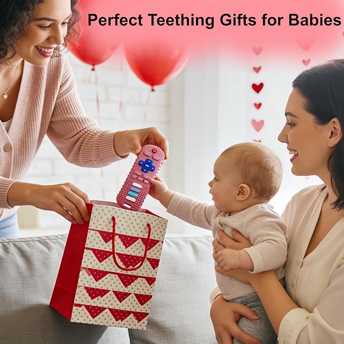 2Pcs Baby Teething Toys, BPA-Free Food Grade Silicone Baby Remote Control Teething Toy for 3-18 Months, Teething Relief Baby Toys, Teething Relief Newborn TV Remote Shaped Toy (Black&Pink)