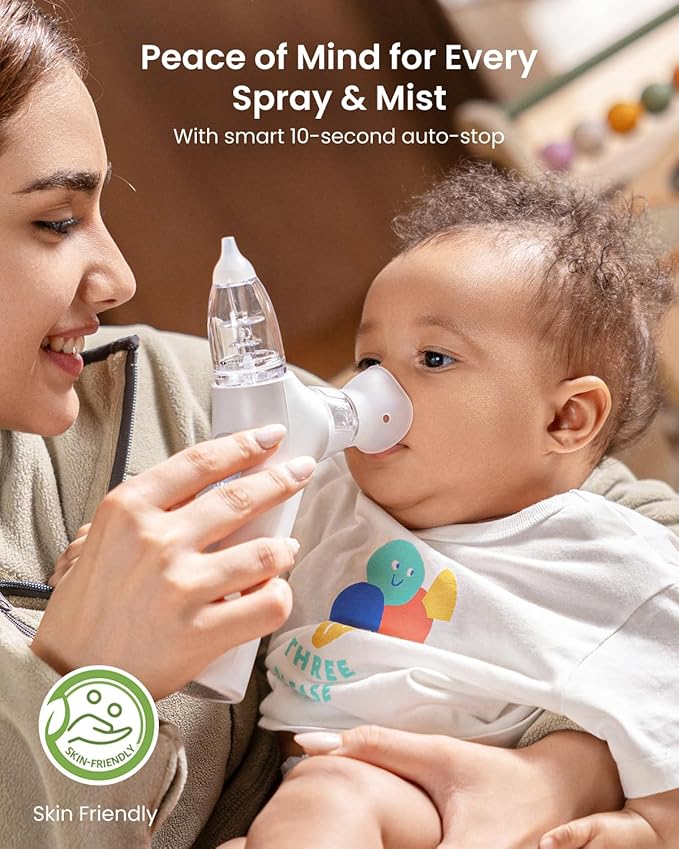 GROWNSY SniffEase Spa 3-in-1 Nasal Aspirator for Baby – Spray, Suction & Mist, Hospital-Grade Powerful Electric Nose Suction with Soothing Light & Music, Larger Chamber (Grey)