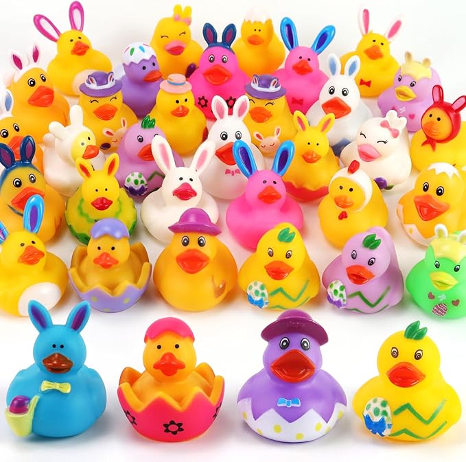 36 Pcs Easter Rubber Ducks, Assortment Rubber Ducks in Bulks for Baby Bath School Classroom Prizes Jeeps Ducking, Easter Basket Stuffers, Easter Party Favors