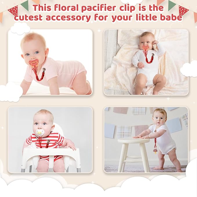 Boho Pacifier Clip for Boys Girls Pacifier Holder Leash Wooden Clips Handmade Braided Cotton Unisex Baby Shower Birthday Gift Christmas Gift