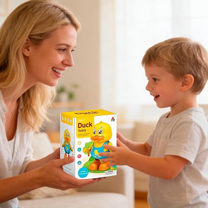 ‌Interactive Dancing Duck Musical Toy for Toddlers, Flashing Lights & Melodies, Baby Musical Easter Duck Toy Dancing Crawling Tummy Time Toys Birthday Easter Gifts