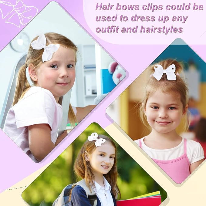 4 Inch Hair Bows,20 Pieces Hair Bows for Girls,Grosgrain Ribbon Hair Bow with Alligator Clips,White Bows Hair Accessories for Toddlers Baby Girls Kids Teens