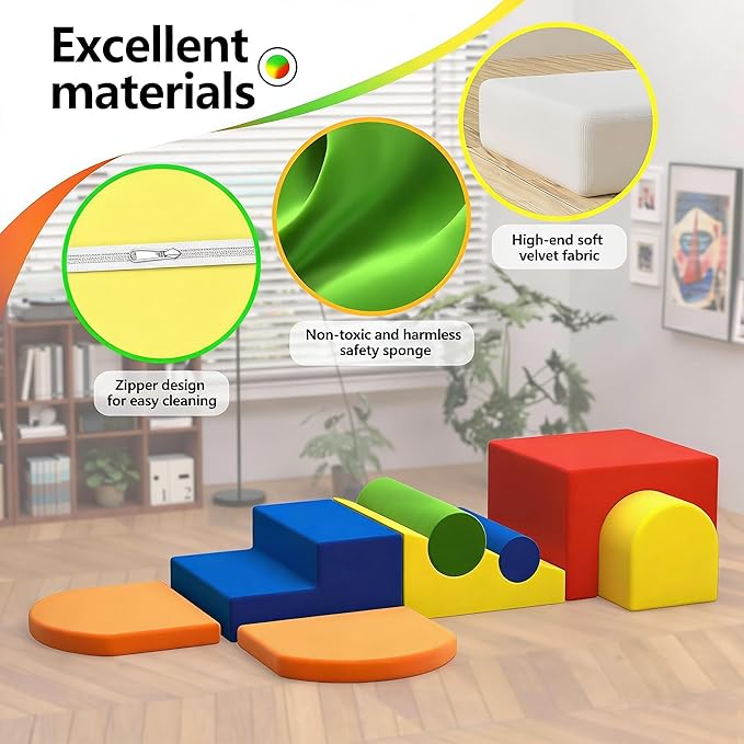8-Piece Colourful Soft Play Set, Foam Climbing Blocks for Toddlers, Climbing Toys for 1 Year Old, Inside Crawling & Sliding Foam Baby Climbing Blocks