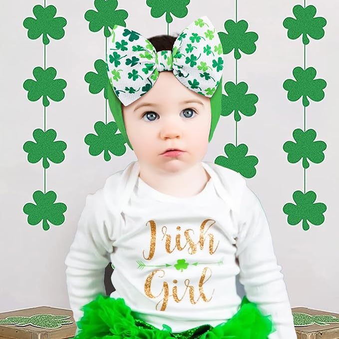 YanJie 6" St.Patrick's Day Headbands Baby Green Bow Clover Shamrock Printed Bows Baby Girl Bows Newborn Headbands Hair Accessories Newborn Infant