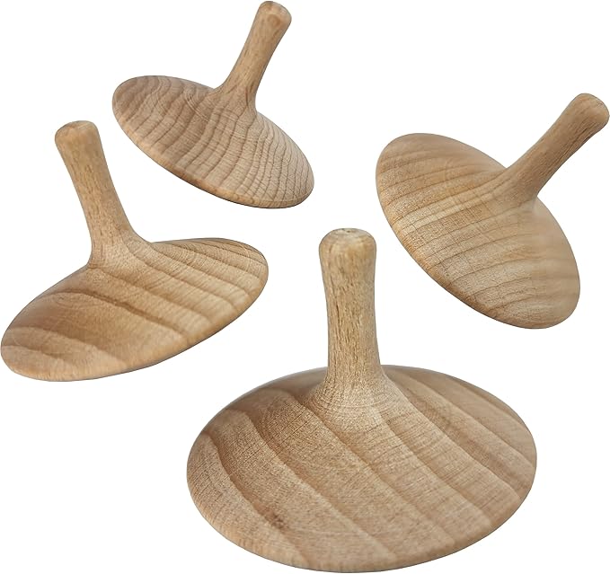 Adventure Awaits! - 4 Pack Small Hand-Carved Wooden Tops - Smooth Finish!
