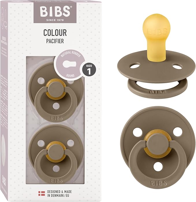 Bibs Pacifiers Color Collection, Set of 2 BPA-Free Latex Pacifiers Made in Europe, Round Nipple Baby Pacifier.