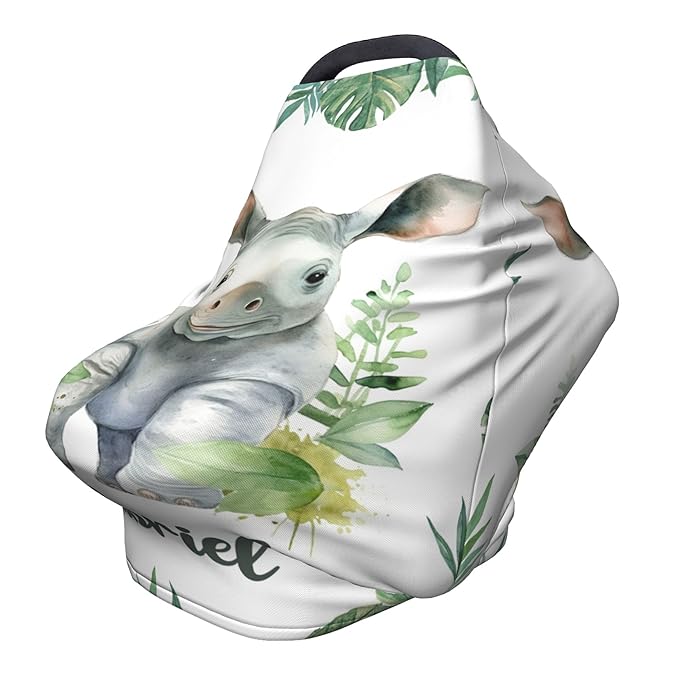 Personalized Car Seat Covers for Babies with Name – Multi-use Breastfeeding Cover Custom Rhinoceros Carseat Canopy Cover, Infant Stroller Covers for Boys and Girls