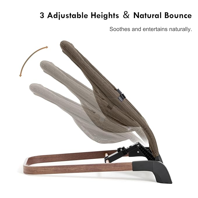 Foldable Baby Bouncer, Baby Bouncer Seat with 3 Adjustable Heights, Portable Newborn Rocker, Ergonomic Bouncer Seat for Natural Bounce, Bouncer for Babies 0-6 Months, Breathable Mesh (Light Brown)