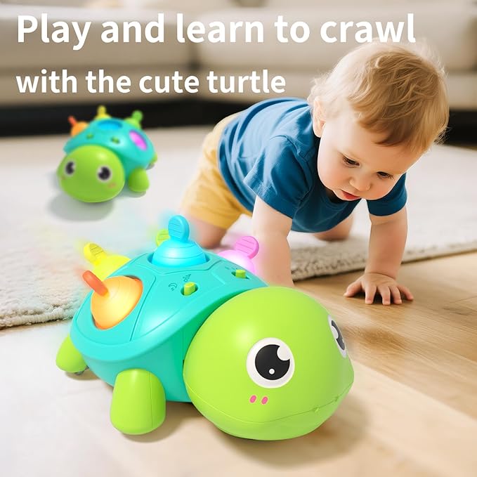 Baby Musical Crawling Toys 6 to 12 Months, Infant Turtle Light Up Toy for Teething Fine Motor Sleep Aid, Baby 7 8 9 10 11 Months 1 Year Old Boy Girl Gift