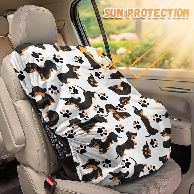 Car Seat Cover Baby Car Seat Sun Shade Cover with Dachshund Print, Toddler Car Seat Cover Replacement Heat Protector Fashion Toddler Car Seat Accessories