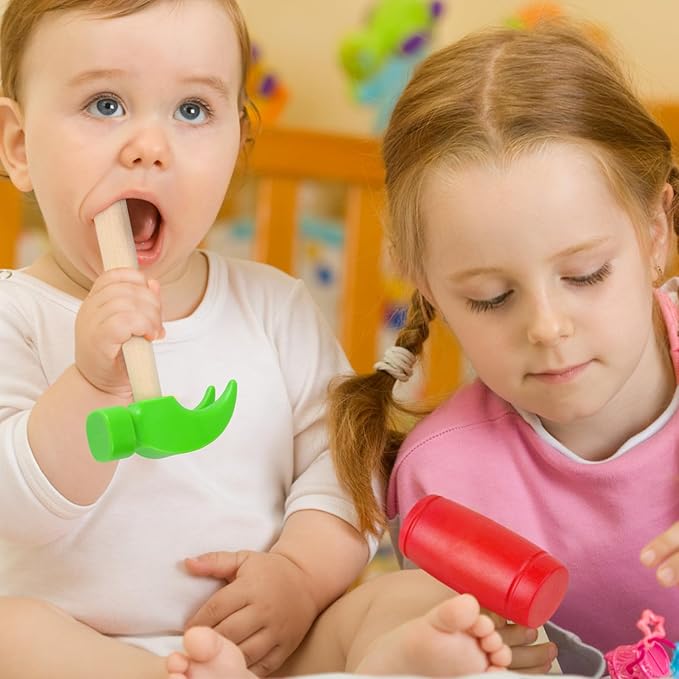 2pcs Toy Hammer Simulation Wooden Hammers Small Plastic Toddler Claw Hammers Portable Kids Maintenance Tools Toys Pretend Fake Mallet Hammer for Boys Girls