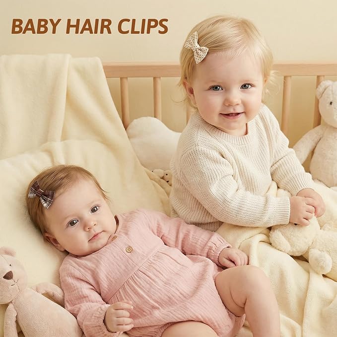 20 Pcs Baby Hair Clips Handmade Bows for Baby Girl Hair Accessories Cotton Fully Lined Clips Non Slip Barrettes for Fine Cute Tiny Bows Barrettes for Infants Toddlers, and Little Girls
