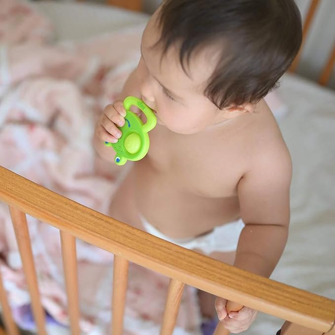 HABA Silicone Teethers for Babies 6-18 Months - Popping Frog Fidget Toy and Silicone Teether Ring and Grasping Toy for Safe Sensory Development - Dishwasher Safe Baby Essentials