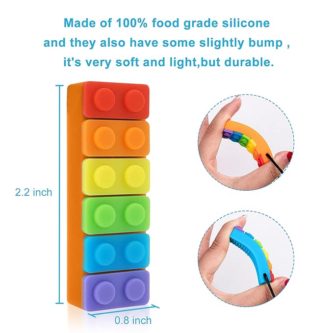 Sensory Chew Necklace, SLGOL Rinbow Color Silicone Chew Pendant Training and Development Fidget Toy Chewing Necklace for Chewing Kids, Autism ADHD SPD, Oral Motor, Anxiety, Autistic Children,5 Pack