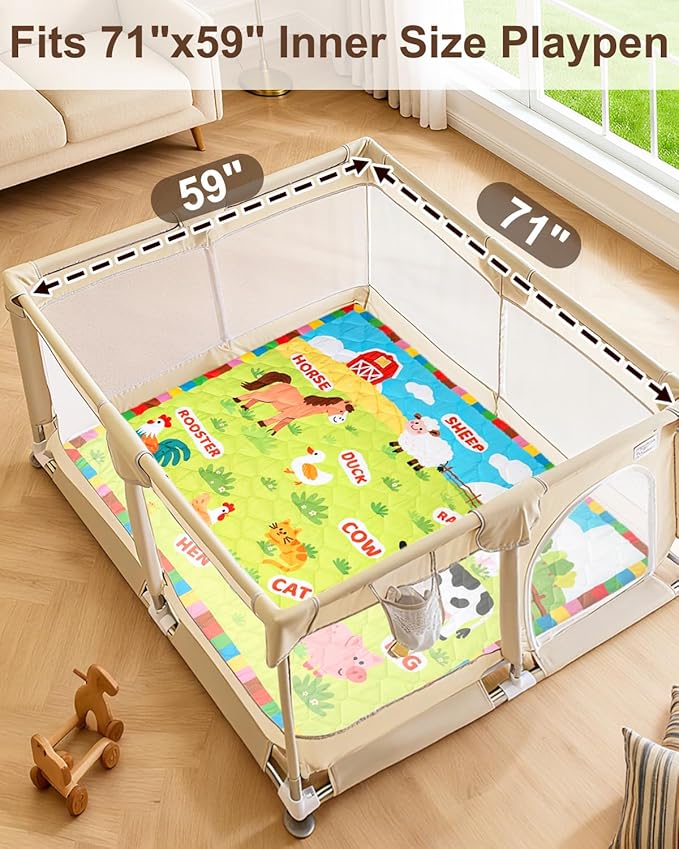 Foam Baby Play Mat 71x59, Removable and Machine Washable Cover, Thicken Cushioning Playmat and Perfect for Playpen, Non-Slip Bottom, Easy to Clean for Infants, Toddlers & Babies(Farm)