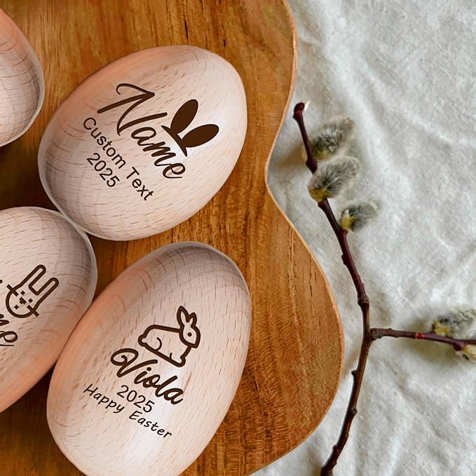 Personalized Musical Easter Egg Shaker 2026, Custom Engraved Wooden Easter Eggs Gifts for Kids Baby (Wood)