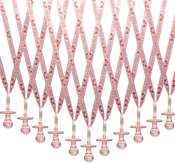 36 Pieces It's a Girl Baby Shower Pacifiers Necklace Acrylic Baby Party Favors Charm Pacifiers Necklace Baby Shower Party Decorations Table Scatter (Pink)