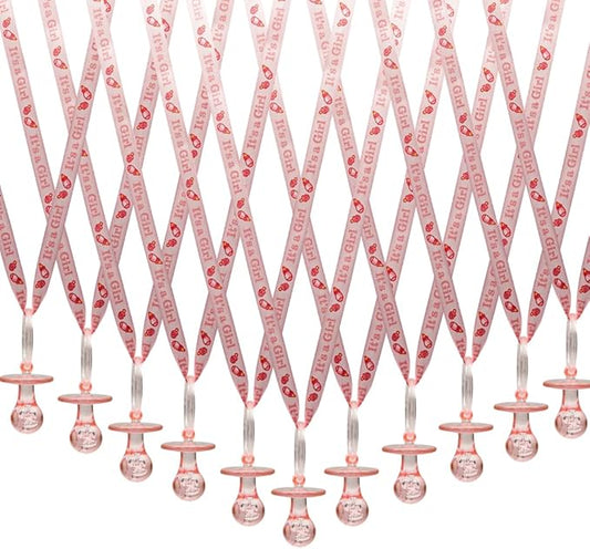 36 Pieces It's a Girl Baby Shower Pacifiers Necklace Acrylic Baby Party Favors Charm Pacifiers Necklace Baby Shower Party Decorations Table Scatter (Pink)