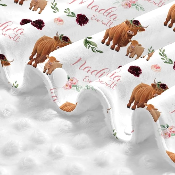 Personalized Baby Car Seat Canopy for Babies, Custom Name Baby Car Seats Covers for Girls, Opening Minky Nursing Breastfeeding Cover for Infant, Carseat Canopies for Newborn (High Land Cow Floral)