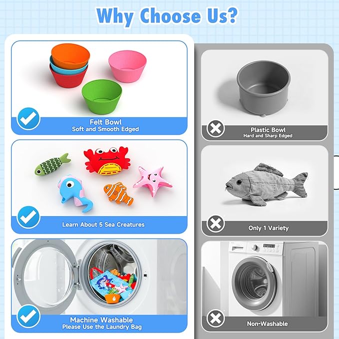 Envyvip Toddler Toy Montessori Toys for 1 Year Old Baby Boy Girl Birthday Gift, 22pcs Cloth Fishing Game Learning Toys for Toddlers 1-3 - Counting, Color Sorting, Fine Motor Skills 6-18 Months Babies