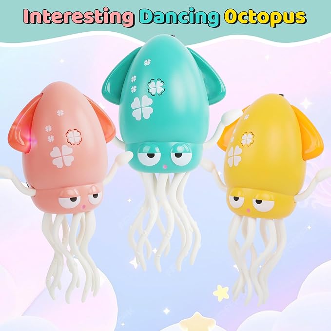 Dancing Octopus - Electric Crawling Musical Baby Toy with LED Lights & Music, Rechargeable Interactive Sensory Toy, Perfect Christmas Birthday Gift for Infants Kids, Tummy Time Fun(Yellow)