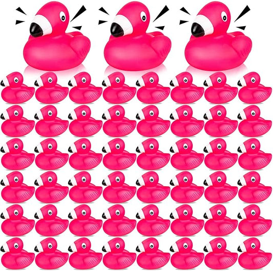 Flamingo Rubber Duckies for Kids, 50PCS Pink Flamingo Duck Bath Toys Cute Floating Squeaky Mini Rubber Ducks for Baby Shower, Cake Decoration, Classroom Carnival Prizes