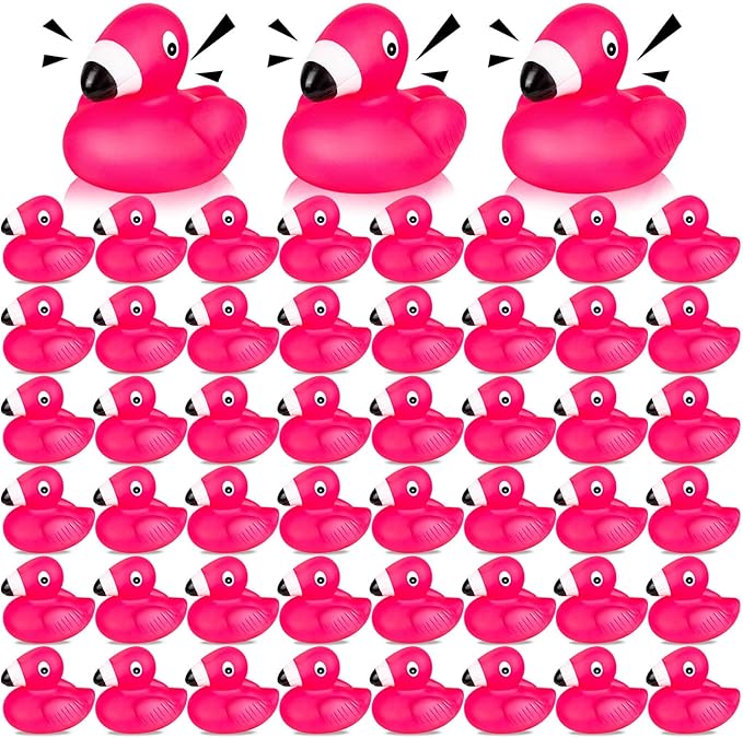 Flamingo Rubber Duckies for Kids, 12PCS Pink Flamingo Duck Bath Toys Cute Floating Squeaky Mini Rubber Ducks for Baby Shower, Cake Decoration, Classroom Carnival Prizes