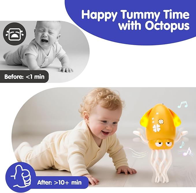 hahaland Dancing Octopus Baby Toys, Magic Musical Crawling Tummy Time Toy, Toddler Sensory Toys for 3 4 5 6 Year Old Boy Girl Birthday Gifts, Funny Squid with Led Light & Music