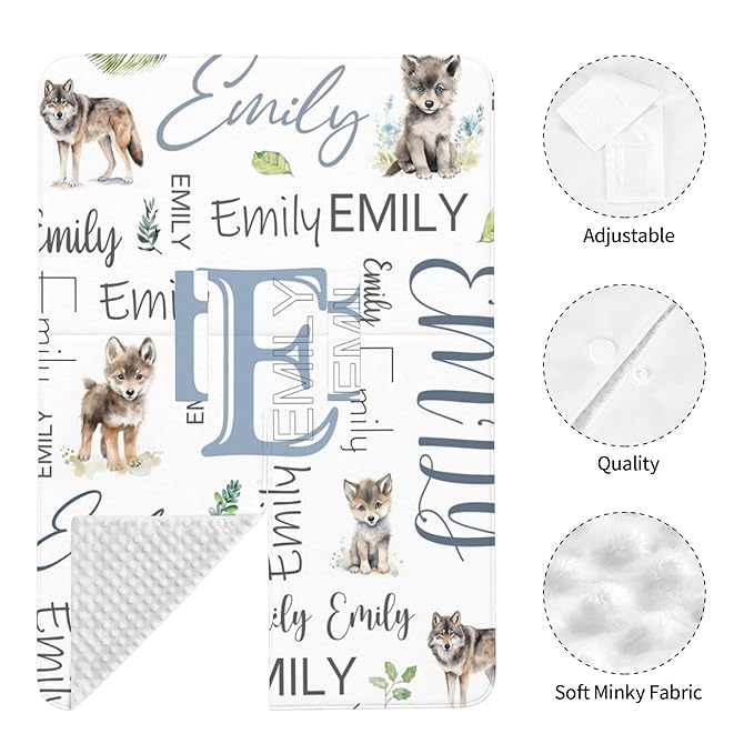 Personalized Baby Car Seat Cover Custom Name CarSeat Canopy Customized Wolf Newborn Nursing Breastfeeding Cover Minky Baby Blanket Infant Car Seat Canopies for Baby Girls Boys
