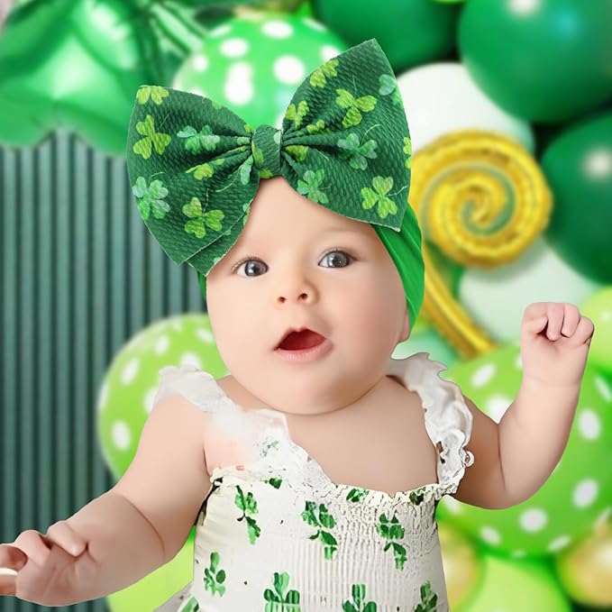 YanJie St.Patrick's Day Baby Girl Bows Green Clover Headbands Shamrock Newborn Hair Bow Hairband St Patrick's Big Bows Headbands Hair Accessories Gift