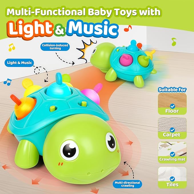 TSYAN Baby Toys 6-12Months, Musical Turtle Crawling Infant Toys, Tummy Time & Infant Toys with Light & Sound,Early Learning Educational Toy Christmas Birthday Gifts for Boys Girls 0-1 Years Old