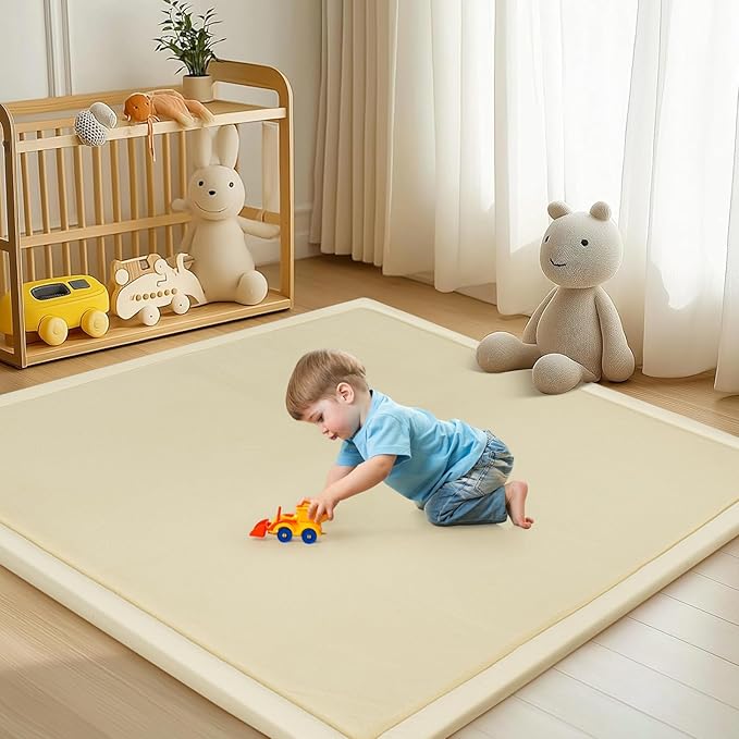 Baby Play Mat for Floor - 1.4" Thick Memory Foam Rug, 50"x50" Playpen Tummy Time Mat, Soft Velvet Nursery Rug, Large Padded Crawling Mat, Cushioned Pads for Playroom Toddlers, Infants, Yoga, Tatami