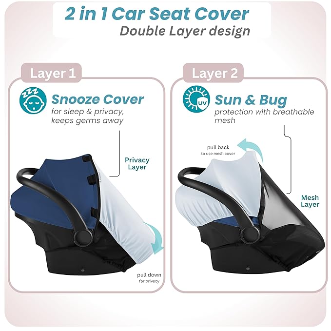 Car Seat Cover Baby - Infant Newborn Carseat Cover for Summer - Doona Car Seat Cover - Mosquito Net for Car Seat - Breathable Sunshade Extension Canopy Bug Protector