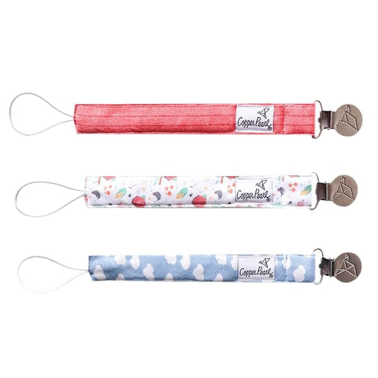Copper Pearl Pacifier Clip 3-Pack: Premium Knit Binky Clips for Baby Girls and Boys - Stylish Stainless Steel Pacifier Holder Clip - Baby Pacifier Clips for No More Floor Drops - Farmstead