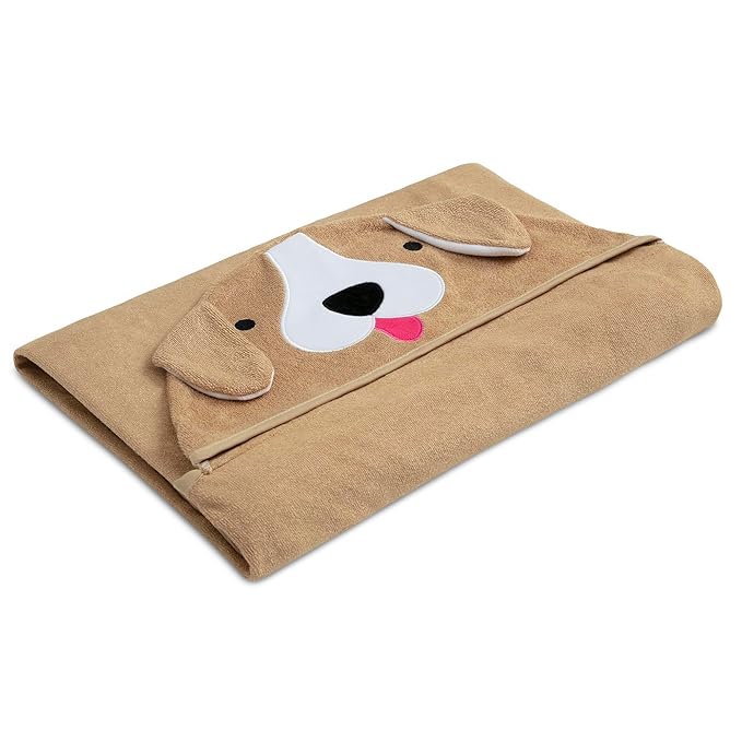 Delta Children Kids Hooded Bath Towel with Pockets - Super Soft and Absorbent- Great Gift for Boys and Girls, Tan Dog