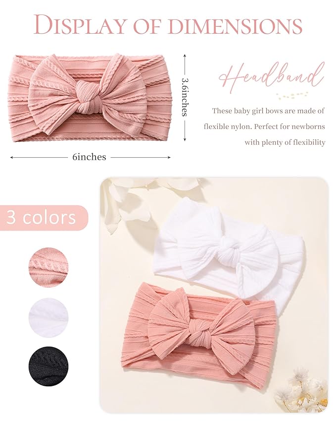 jollybows Baby Girl Headband Bows Nylon Head Wraps Newborn Hairbands Infant Toddler Hair Bow (1- Black White Pink)