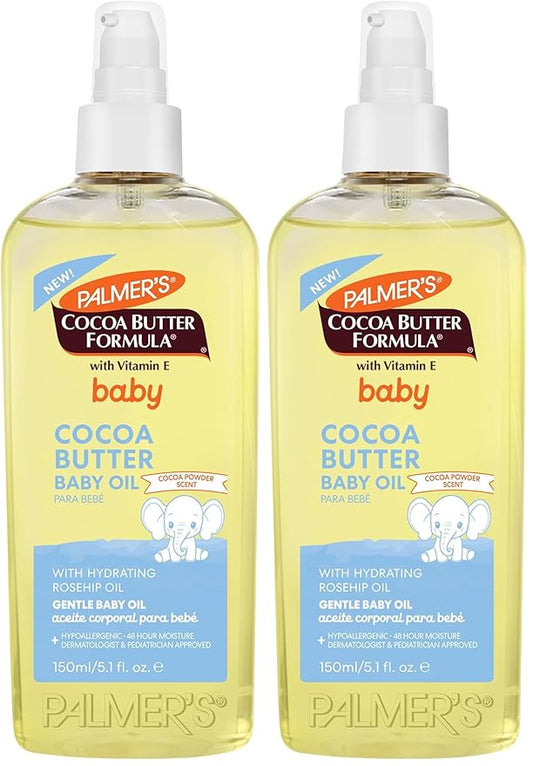 Palmer's Cocoa Butter Formula Gentle Baby Oil, 5.1 fl oz, Nourishing for Delicate Skin, Vitamin E Baby Essentials, (Pack of 2)