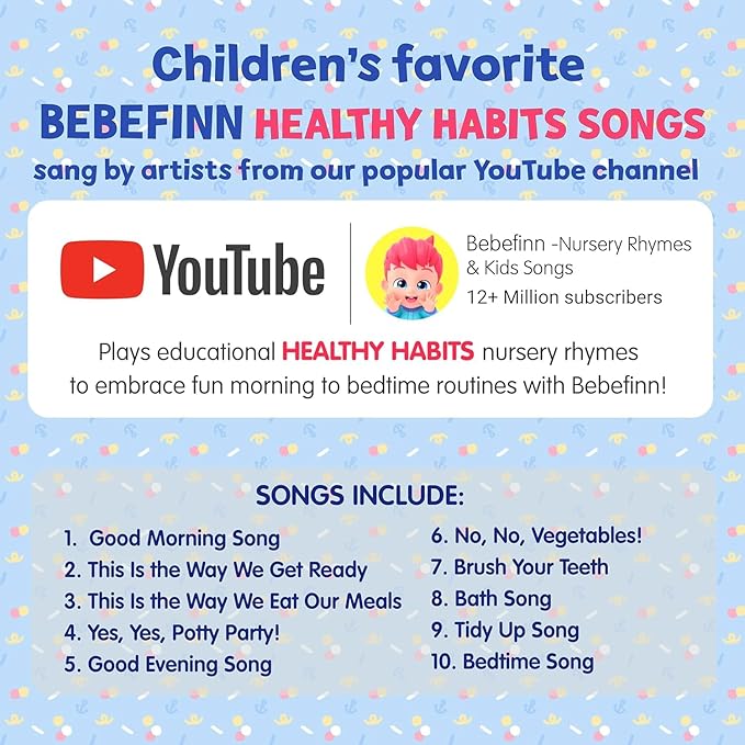 Bebefinn Healthy Habits Songs Musical Sound Book for Toddlers 1–3 | 10 Buttons, 10 Songs Interactive Learning Toy by Pinkfong