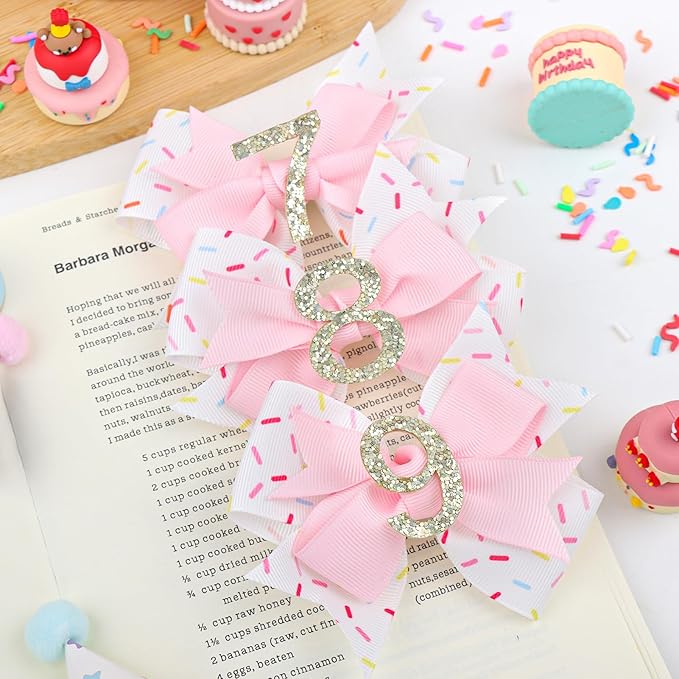 YanJie 1pcs 4'' Baby Hair Bow for 7 Years Old 7th Birthday Outfit Girl Birthday Decorations for Girl Glitter Infants Hair Clips Accessories with Bows