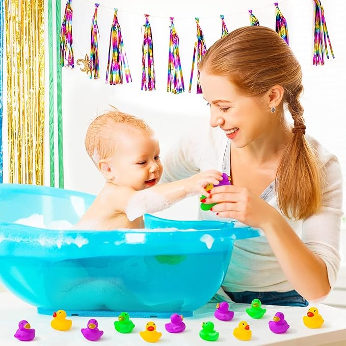 Haooryx Mardi Gras Rubber Ducks - 60Pcs Mini Bath Toys Colorful Miniatures Tiny Ducks Squeak Bathtub Float Ducky Mardi Gras Carnival Party Favors Game Reward Baby Shower Birthday Pool Party Decoration