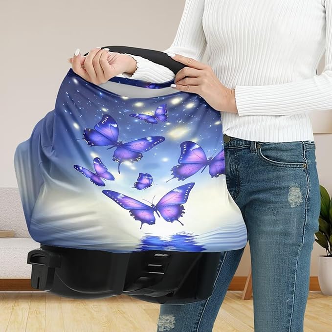 Butterfly Car Seat Canopy for Baby Girls, Trendy Nursing Cover Elastic Shopping Cart Cover for Baby Breastfeeding Cover Soft Car Infant Seat Cover