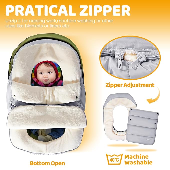 Orzbow Baby Car Seat Cover, Universal Winter Car Seat Cover with Adjustable Collar, Waterproof Carseat Covers Baby with Zipper, Warm Coral Fleece, Detachable and Machine Washable, Light Grey