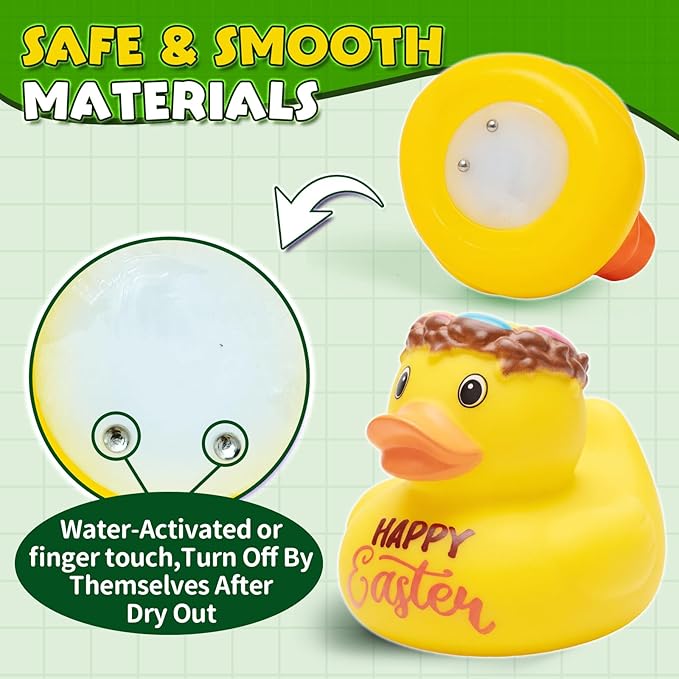 Easter Duck Bath Toys for Kids,Bunny Ducks Light Up Bath Toys for Toddlers, Easter Bathrub Toys Presents for Boys Girls Party Favors Decor