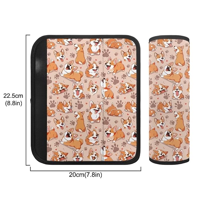 Biyejit Cute Corgi 2 Pieces Set Seat Belt Cover for Kids, Soft Anti-Skid Seat Belt Cushion for Children, Car Seat Belt Pads Cover for Girls and Boys