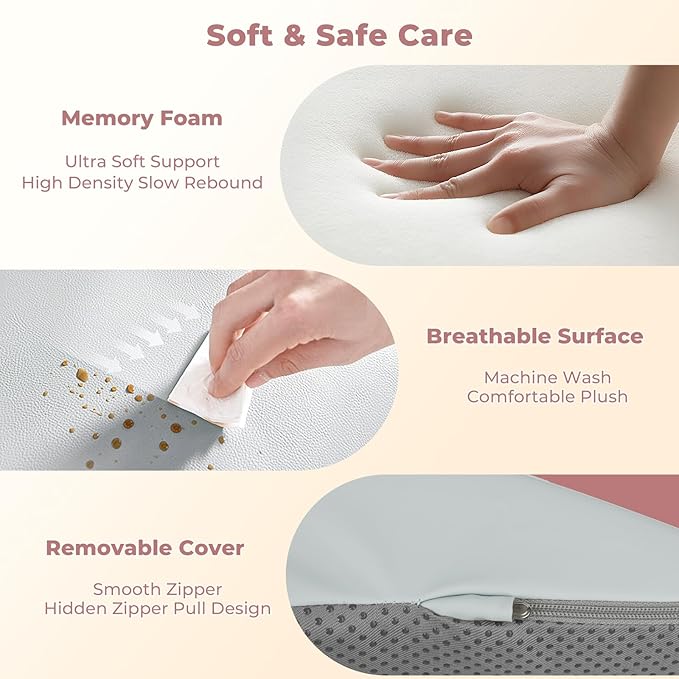 EKEPE 2026 Upgraded Nursing Reflux Prop with Leather Cover for Baby Gas, Colic Relief & Burp, Memory Foam Tummy Time Prop for Infant 0-12 Months Feeding, Neck, Shoulder and Body Support - Grey