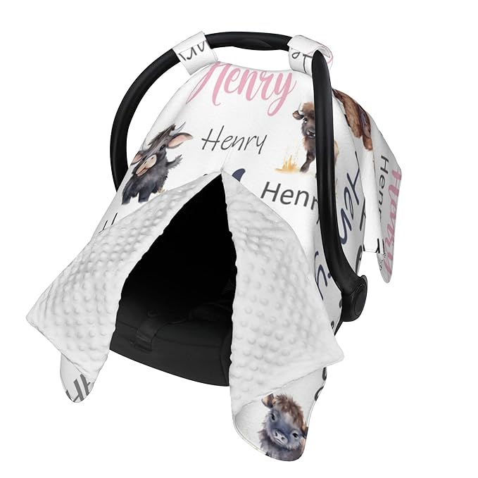 Personalized Baby Car Seat Cover Custom Name CarSeat Canopy Customized Buffalo Newborn Nursing Breastfeeding Cover Minky Baby Blanket Infant Car Seat Canopies for Baby Girls Boys